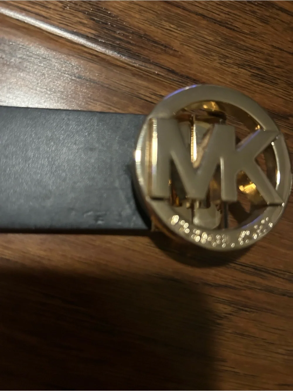 Michael Kors Women’s Gold Metallic Logo Buckle Belt- reversible